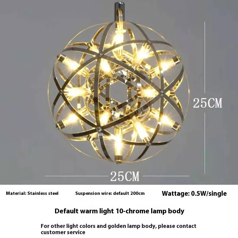 Creative hollow LED sphere chandelier stainless steel gold finish modern simplicity design