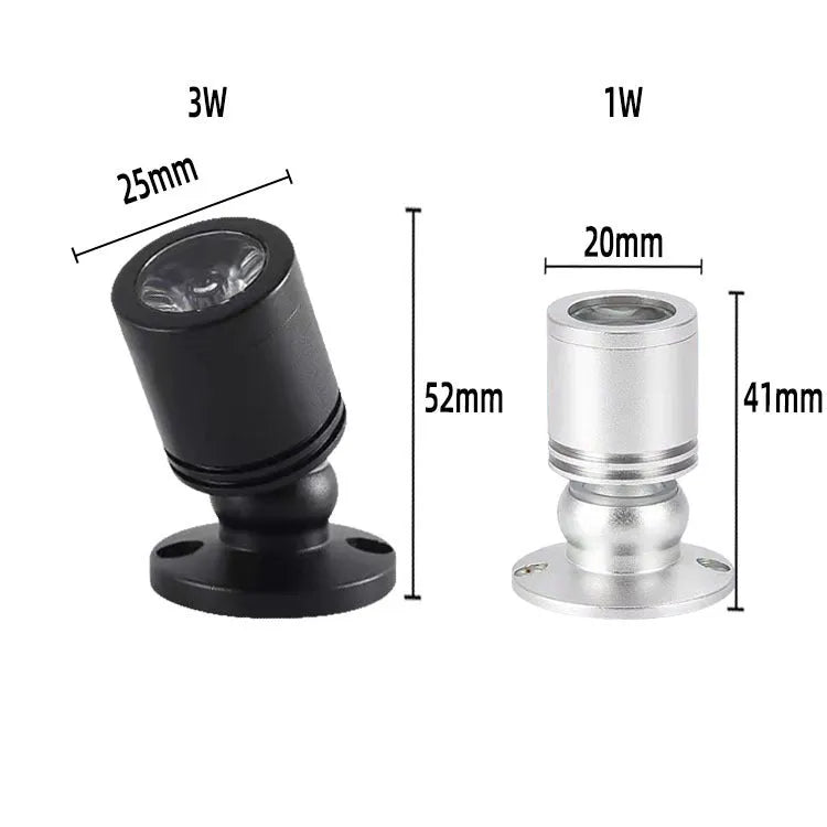 Mini Jewelly surface mounted spotlight with aluminium shell, available in 1W or 3W black or silver, 220V display light