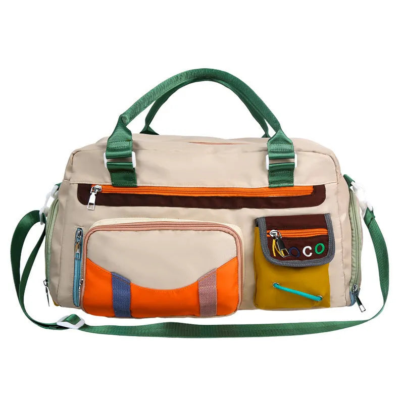 Large capacity sports shoulder messenger bag in black or khaki with 36-55L storage