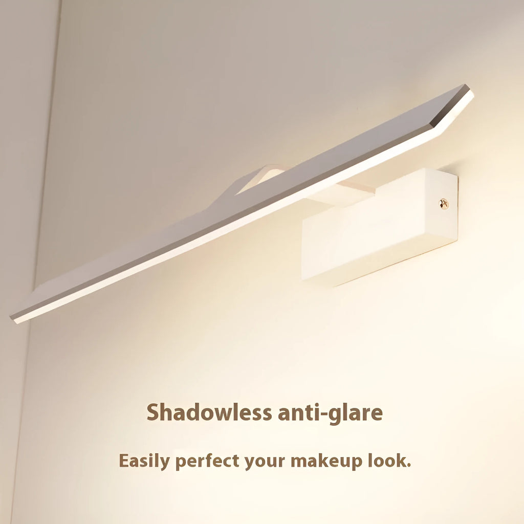 White 520mm long LED bathroom mirror light bar mounted above a mirror, showing three light colour options.