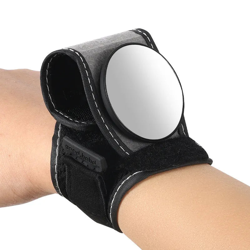 Black wrist-mounted rear-view mirror for bicycles with adjustable nylon strap