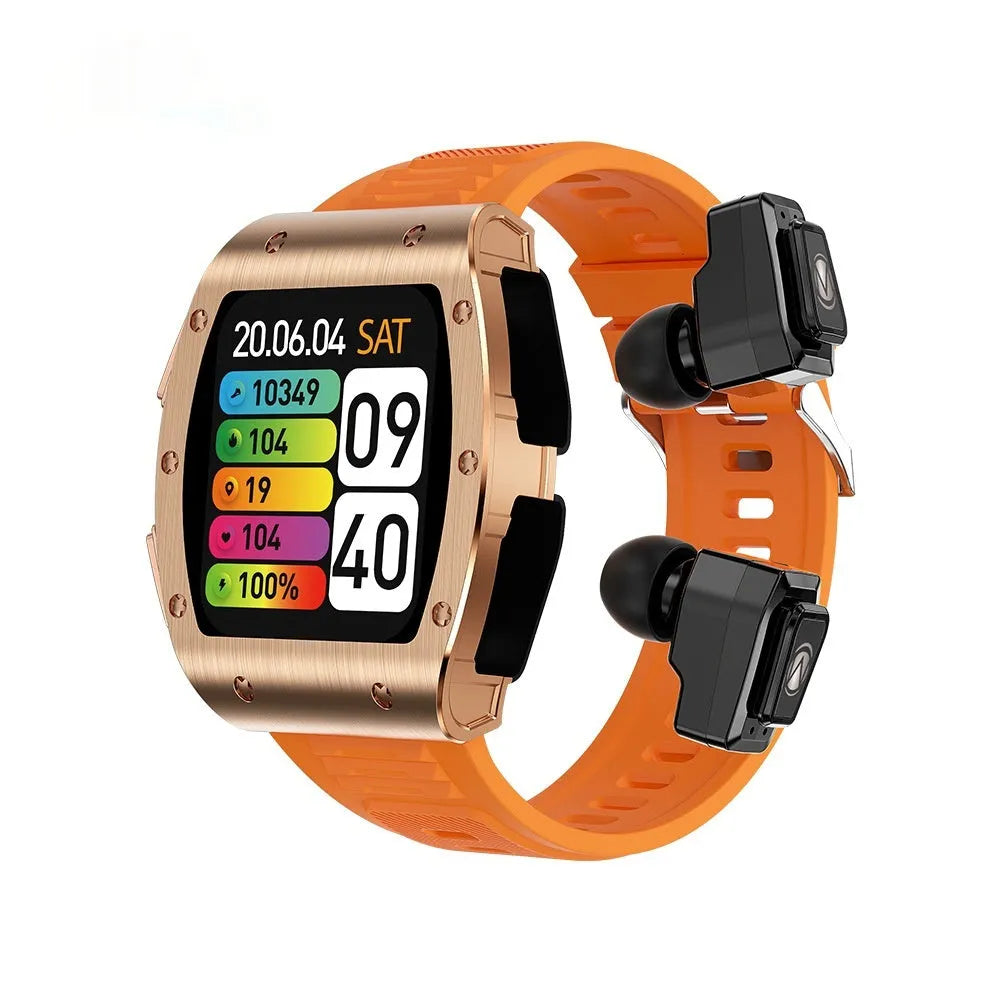 Smart watch with TWS Bluetooth calling in black tape finish showing health tracking and step count
