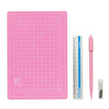 Art pen knife cutting board set with backing board, ruler, sharpener, and blade in blue colour