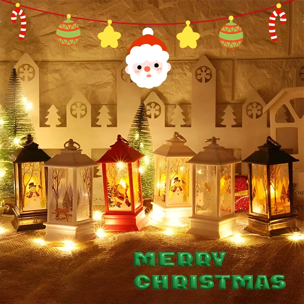 Small plastic Christmas portable oil lamp with Santa Claus figure, battery powered LED night light, hanging lantern design