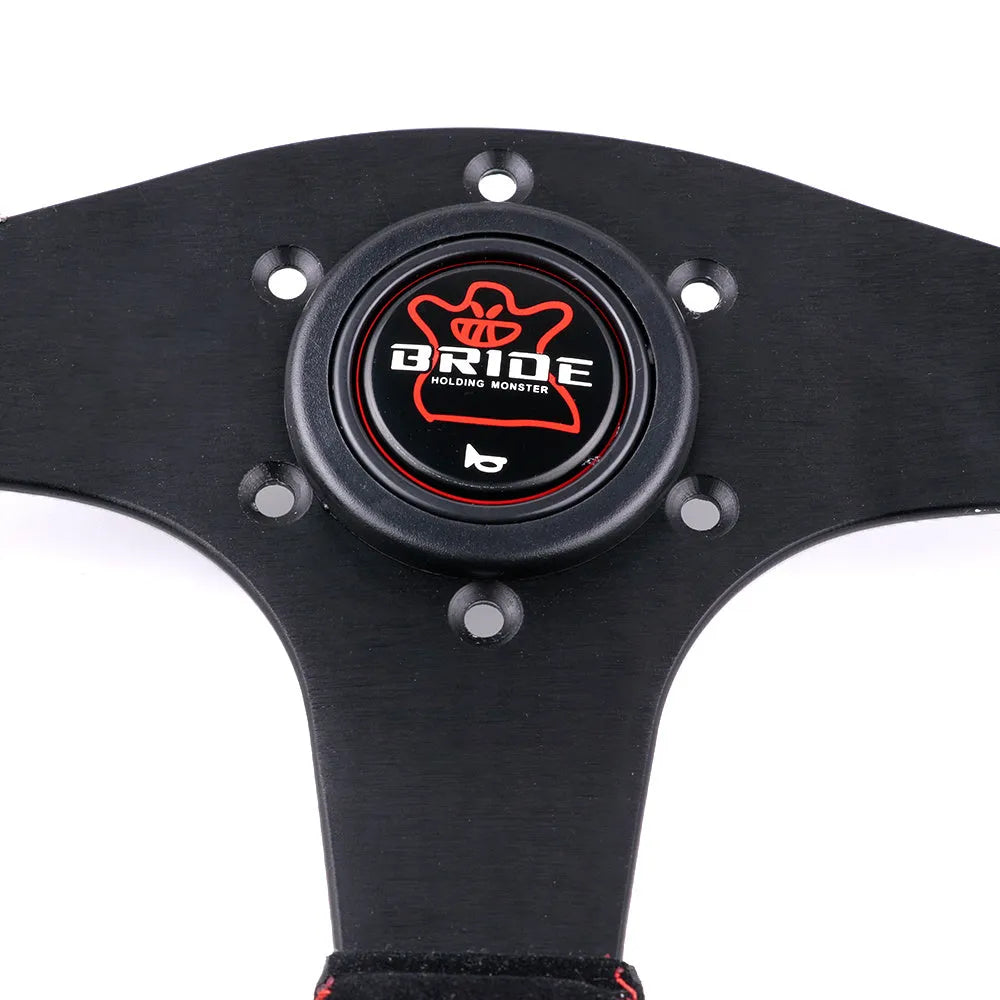 13 inch Bride microfiber leather car steering wheel, 345mm flat plate, black bracket, 70mm screw hole spacing