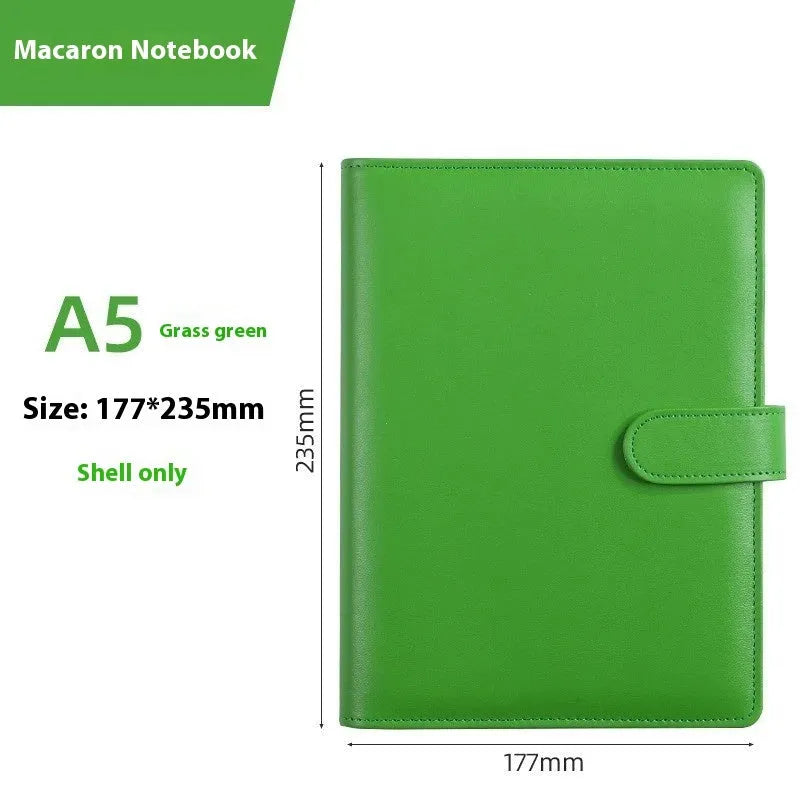 A5 PU leather loose-leaf binder notebook shell with zipper closure in a solid colour.