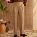 Men's slim fit straight leg business trousers in dark grey polyester fabric.