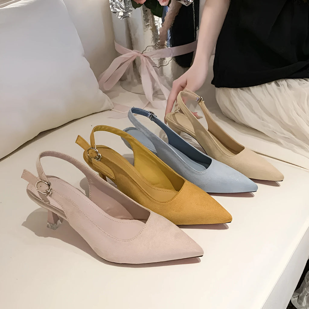 Suede pointed stiletto high heels in pink for spring summer with rubber sole