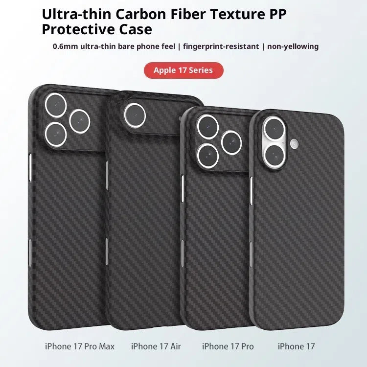 Kevlar carbon fibre texture PP phone case in Pure Black or Titanium Gray, minimalist back cover for iPhone