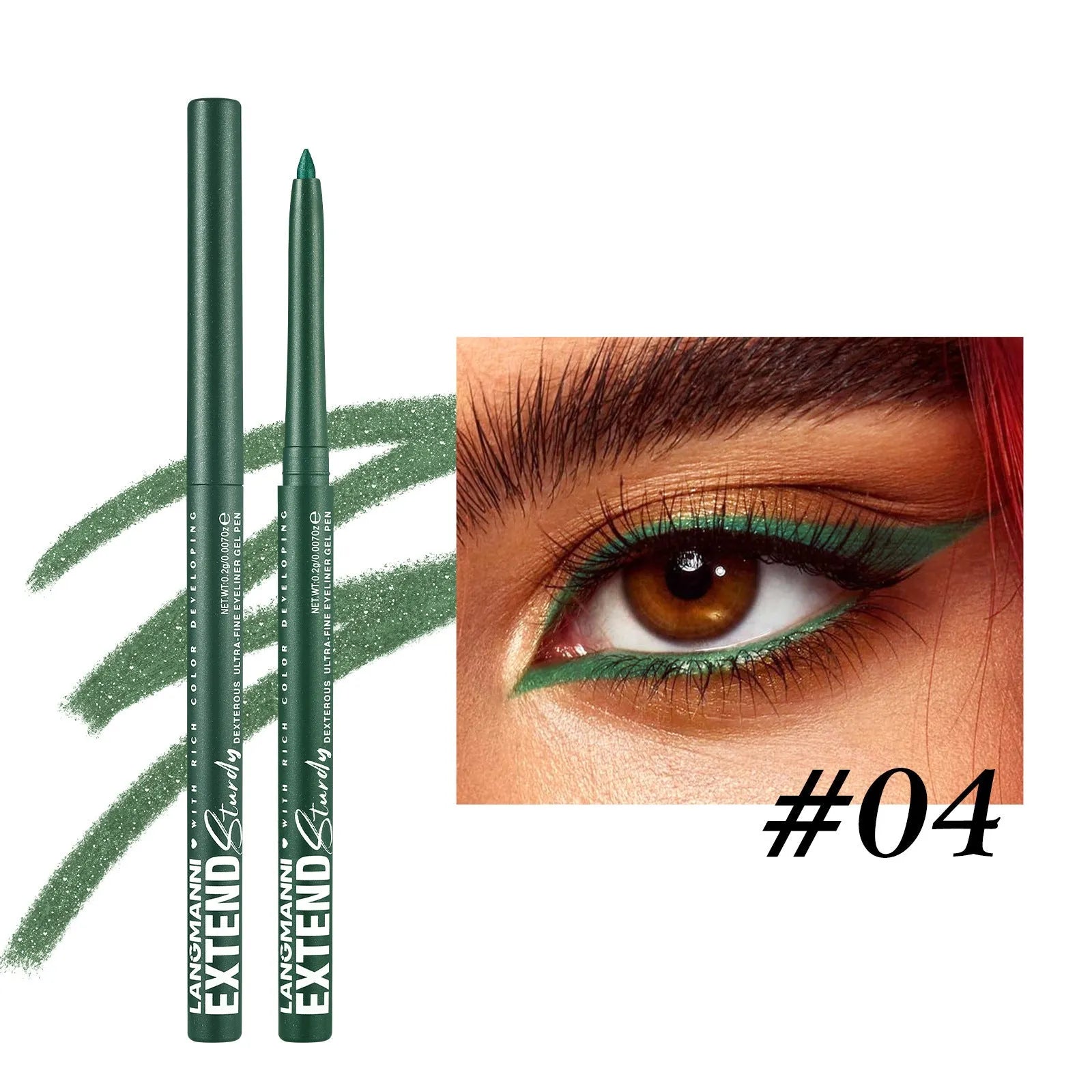 Set of 12 colourful gel glitter eyeliner pencils with various finishes including matte and glitter effects