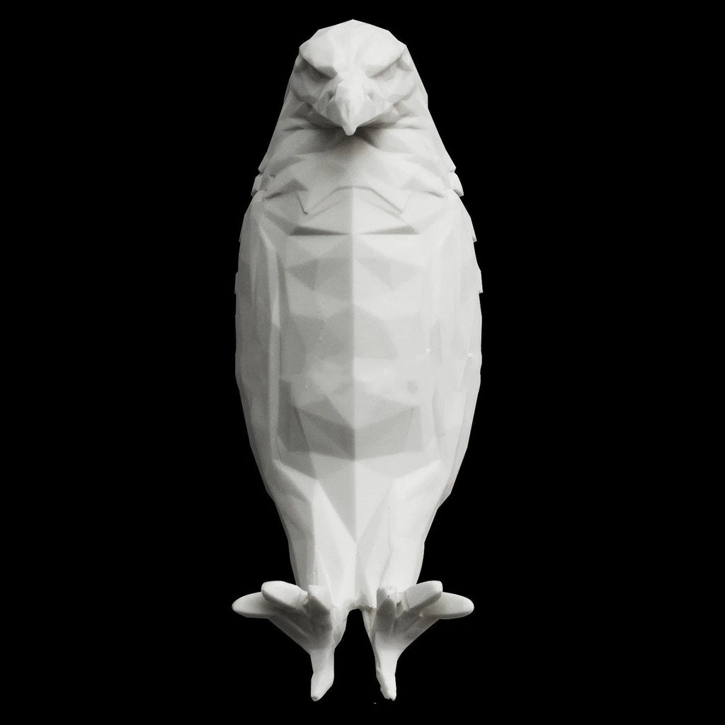 3D print resin wall lamp shaped like an owl projecting light and shadow onto a wall