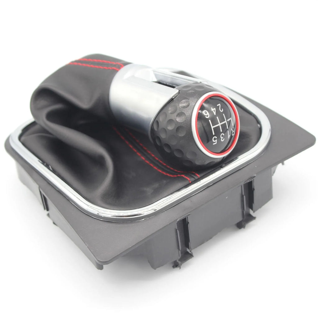 Leather gear knob and dust boot replacement for Volkswagen Golf manual transmission.