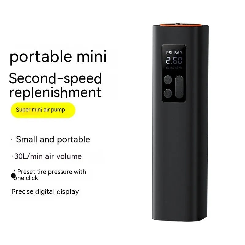 Black super mini car digital display inflator with compact design for vehicle tyre pressure maintenance