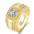 Large square diamond men's ring with an adjustable band, shown in gold and platinum finishes.