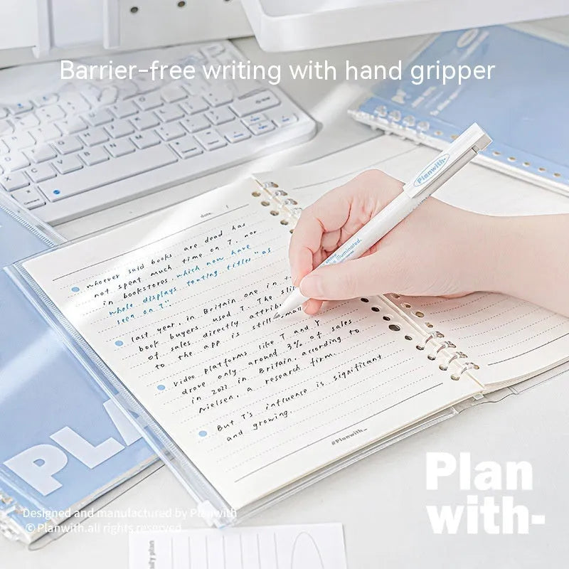 A5 PVC spiral notebook cover in blue or white transparent finish, dimensions 148mm by 210mm
