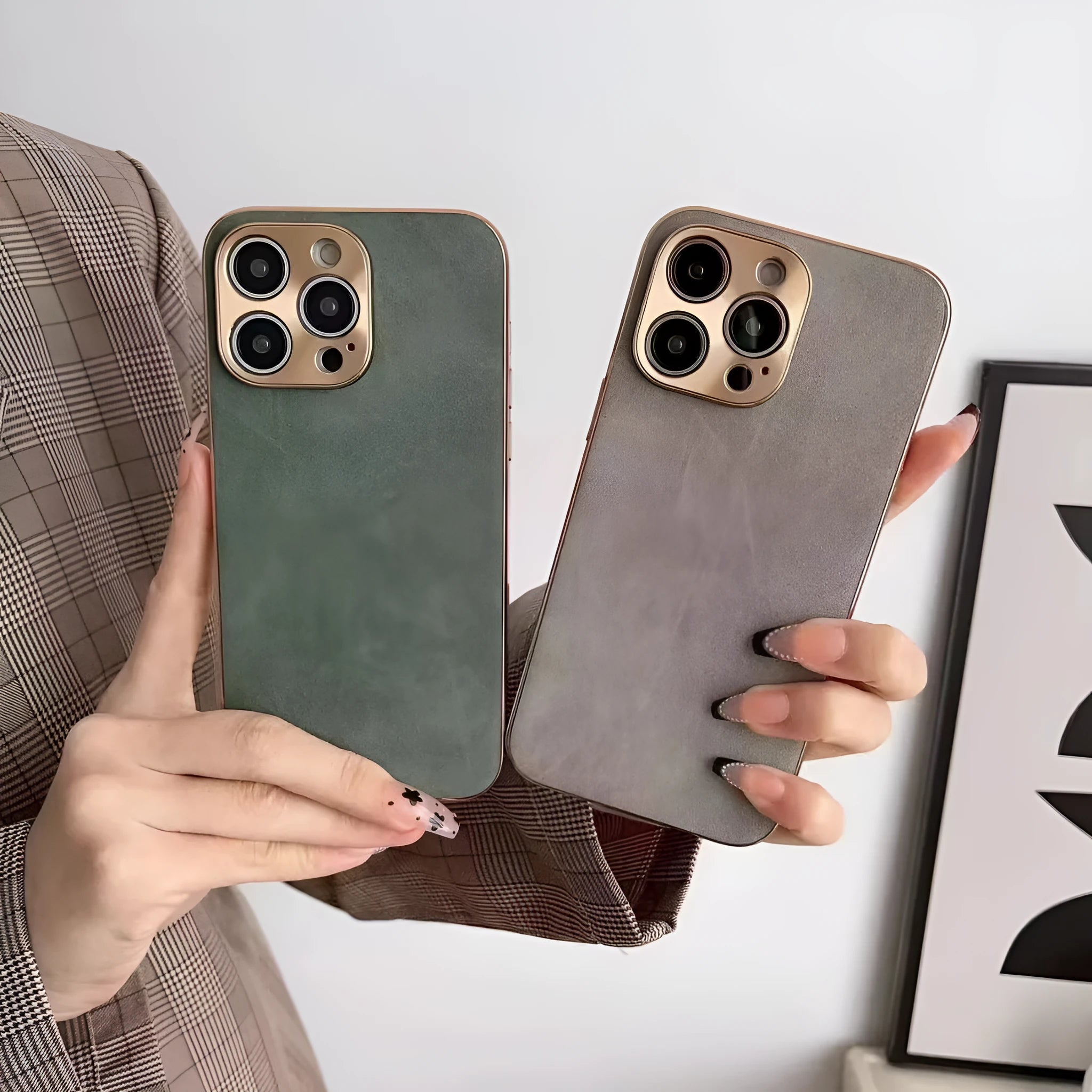 Slim black leather texture TPU phone case for iPhone showing raised edges around screen and camera.