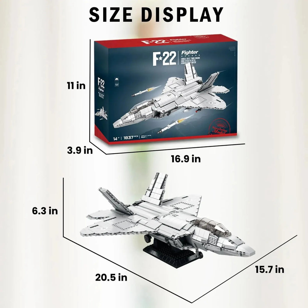 Aerospace military aircraft F-22 Raptor building blocks toy with 1837 pieces in colour box