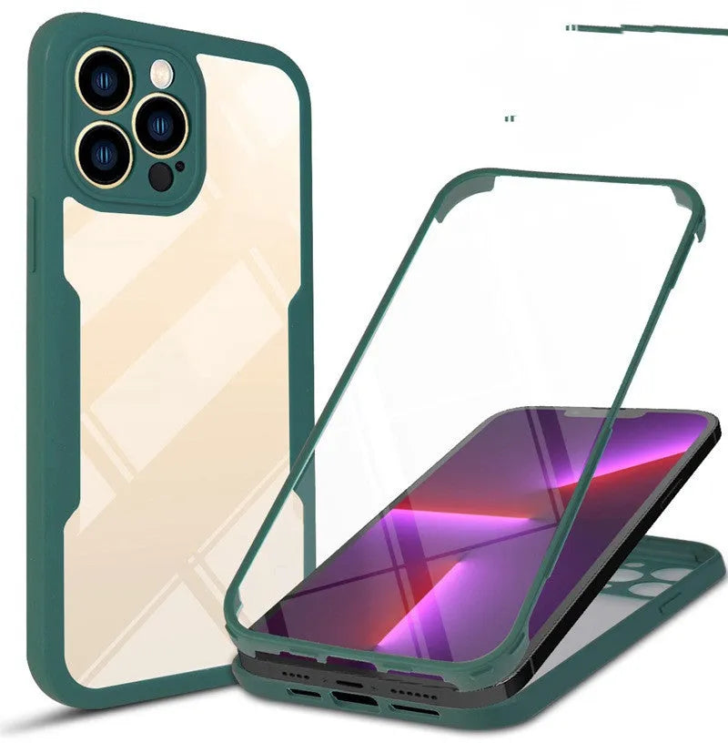 Flexible black TPU protective case for iPhone showing front and back coverage.