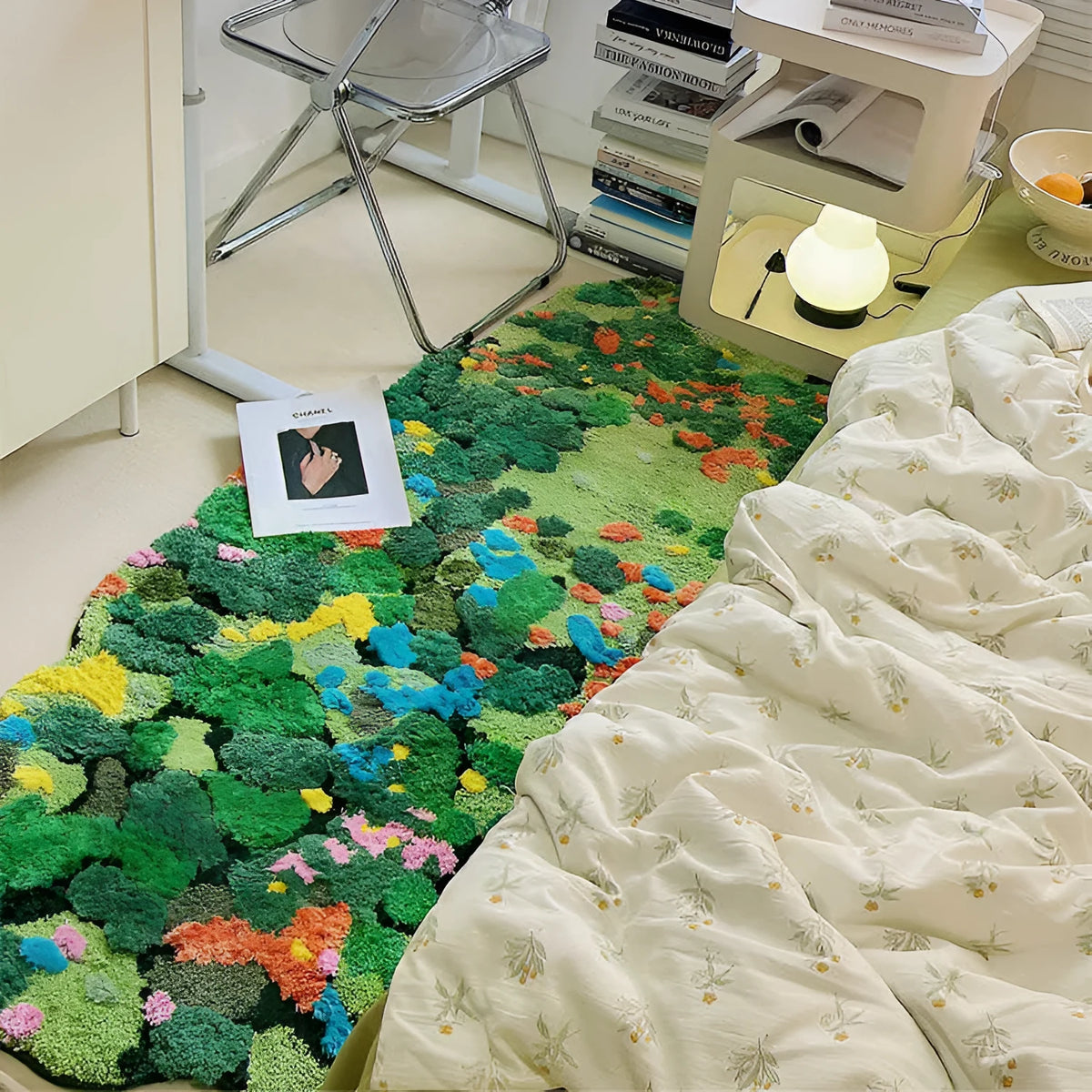Polyester machine woven circle pattern floor mat in New Green Field colour, size 60x90CM