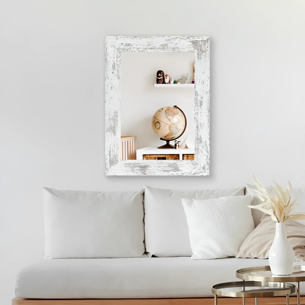 Wall-mounted modern pastoral bathroom dressing mirror with retro Chinese style MDF frame in Little White