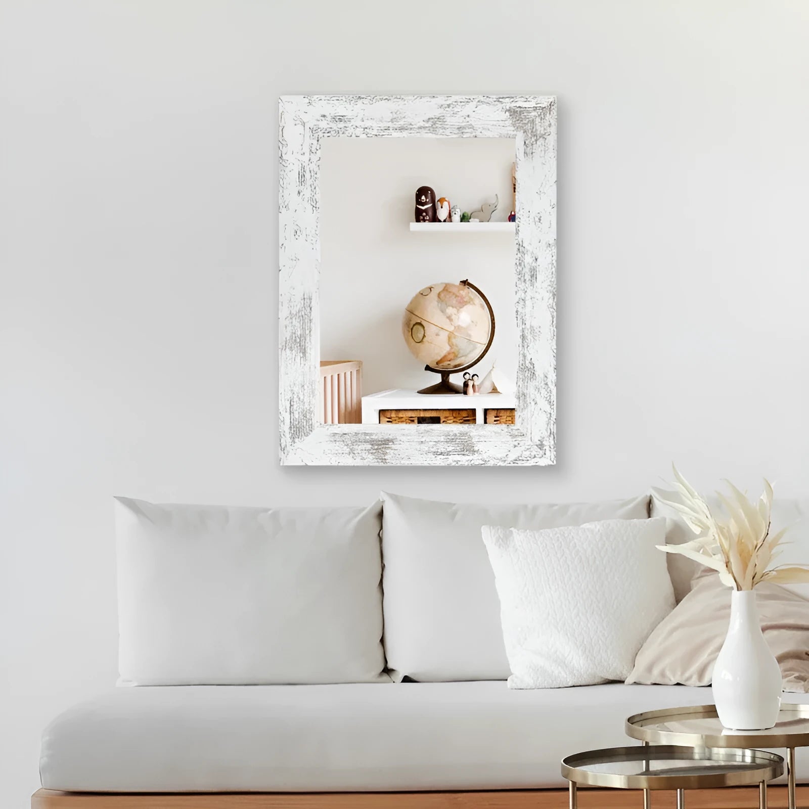 Wall-mounted modern pastoral bathroom dressing mirror with retro Chinese style MDF frame in Little White