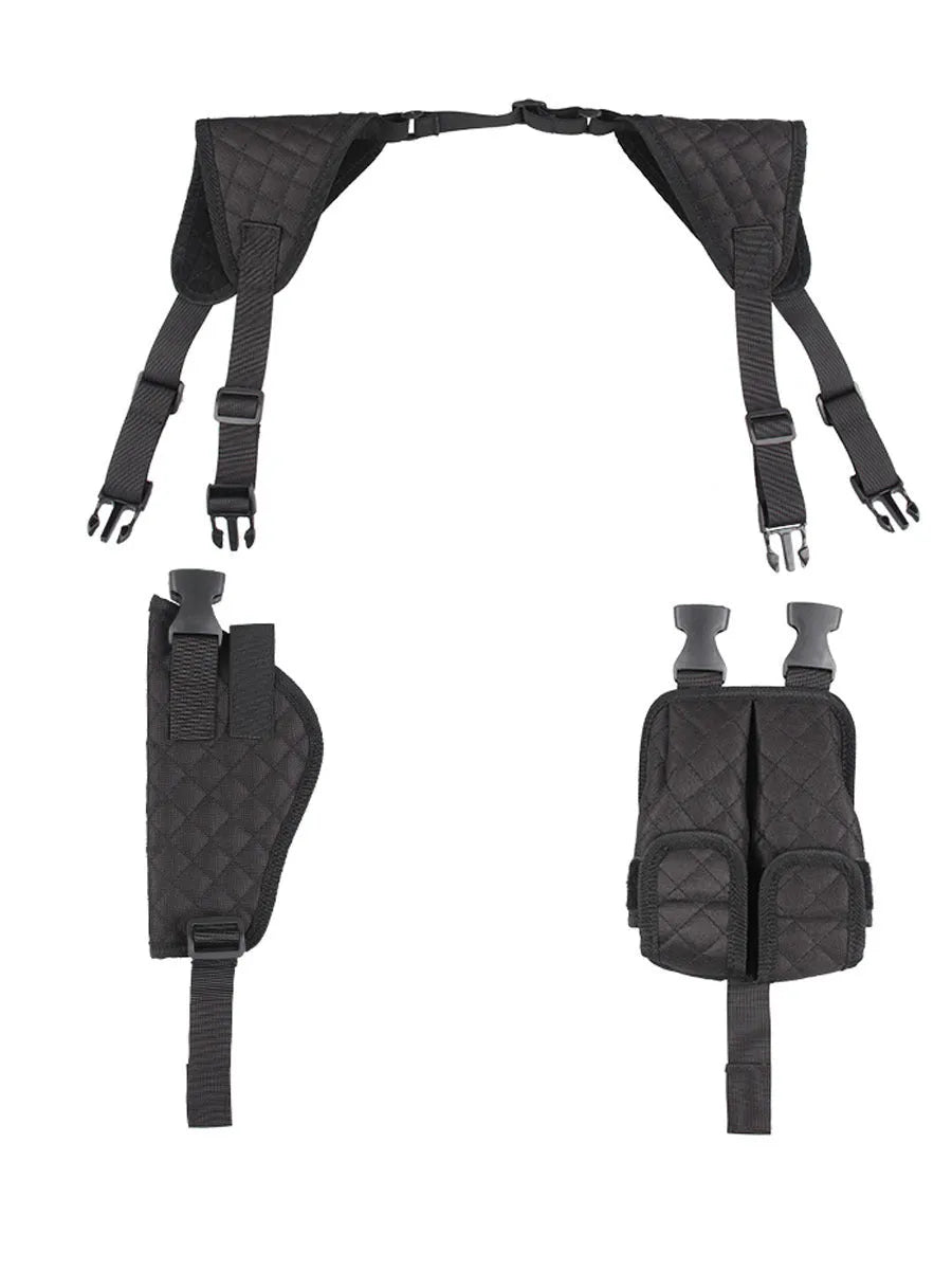 Outdoor holster portable hidden double magazine pouch in black nylon for unisex use