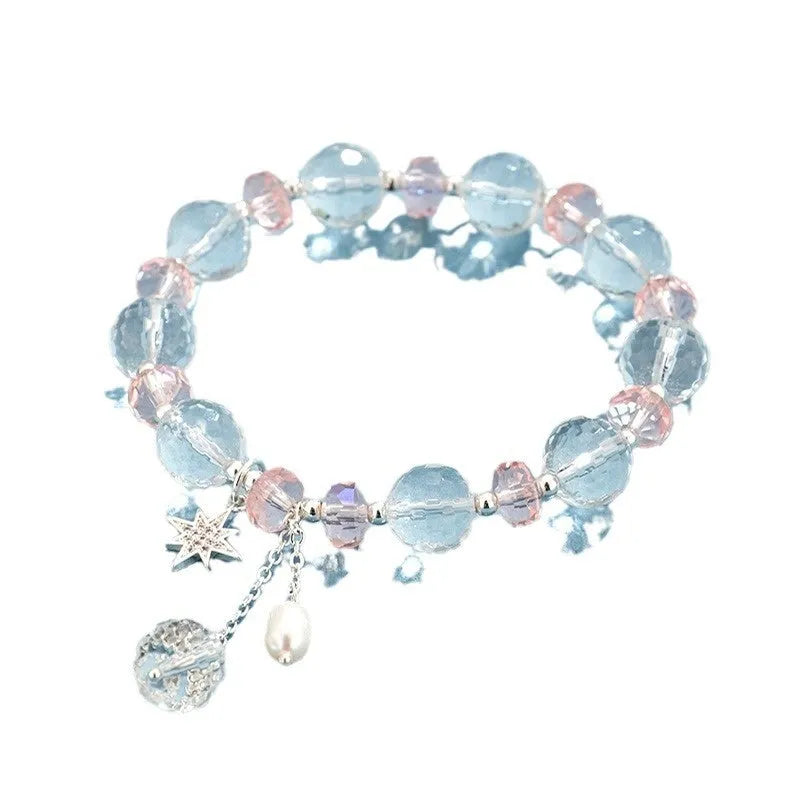 Women's white crystal bracelet with lucky cat charm and electroplated finish