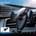 Black car air vent phone bracket with adjustable arms for universal smartphone mounting