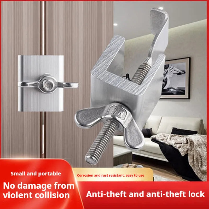 Portable hotel door stopper security lock in stainless steel and aluminium alloy with through-plug and shackle lock