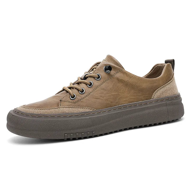 British round toe men's leather shoes in black and khaki with microfiber upper and lace-up front