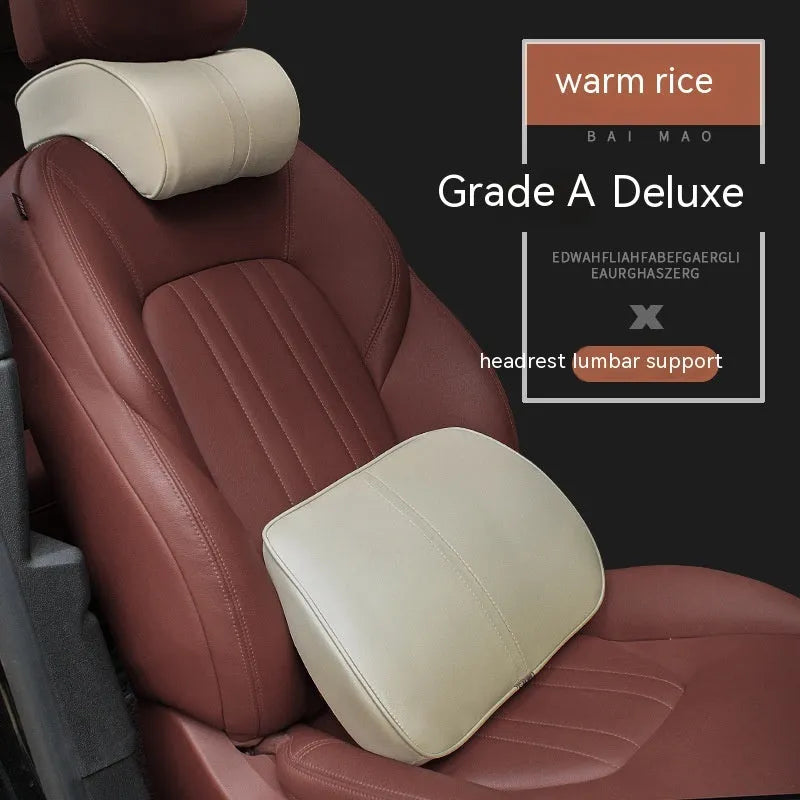 Leather car cushion with memory foam filling as headrest or lumbar support pillow