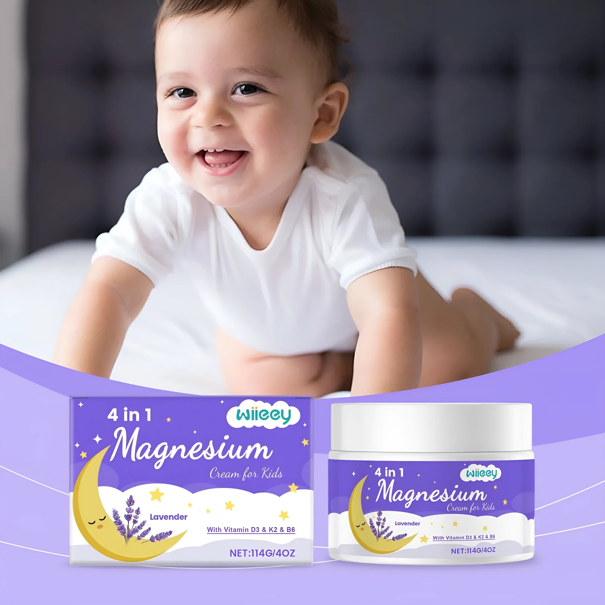 114g jar of magnesium cream for kids with vitamins D3 and K2