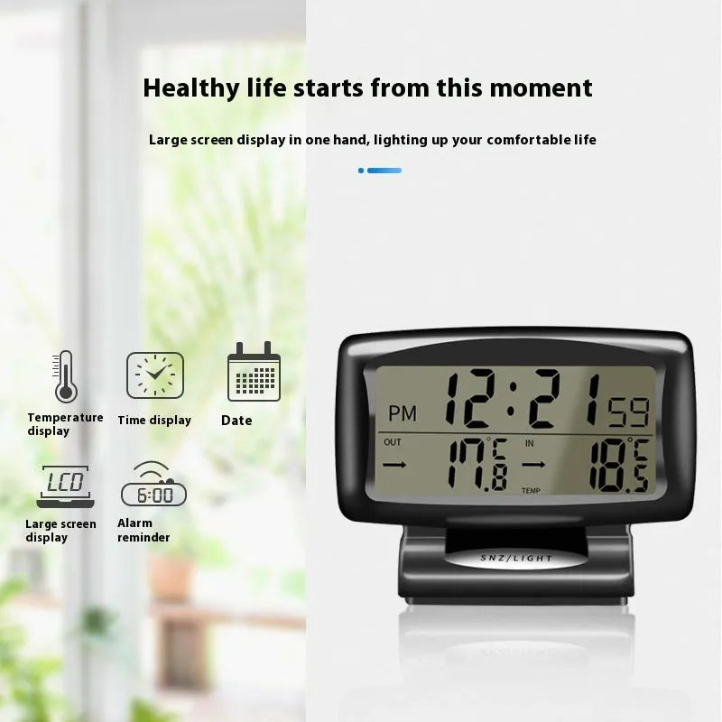 Black SH-350 vehicle mounted dual thermometer clock with inside and outside temperature display, 85 x 24mm