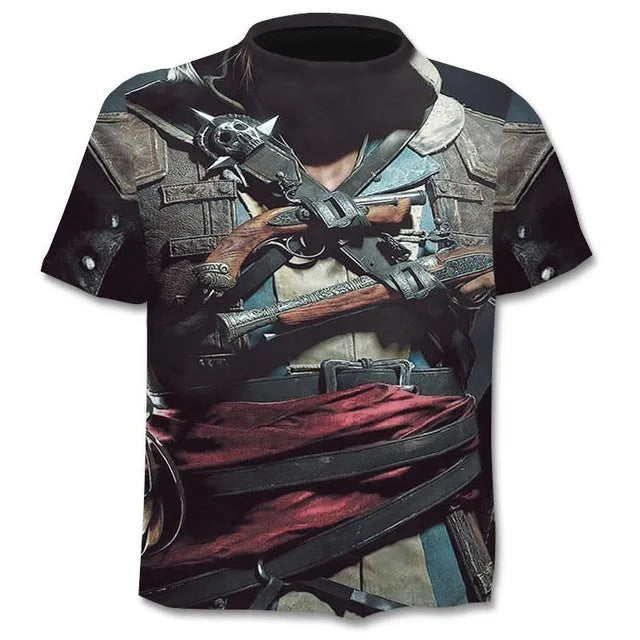 Men's gothic skull print t-shirt punk style round neck regular sleeve top in black