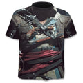 Men's gothic skull print t-shirt punk style round neck regular sleeve top in black
