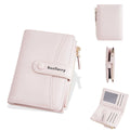 Women's waterproof PU leather wallet in apricot colour with anti-theft design