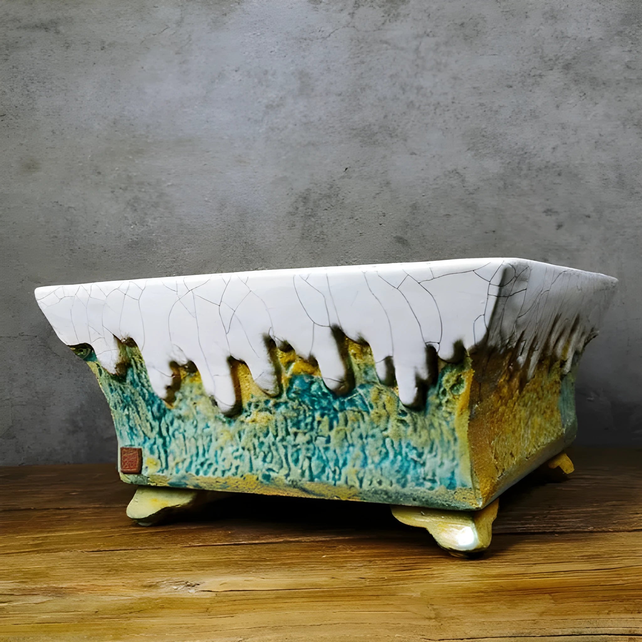 White glazed Lingnan Shiwan ceramic flowerpot on surface