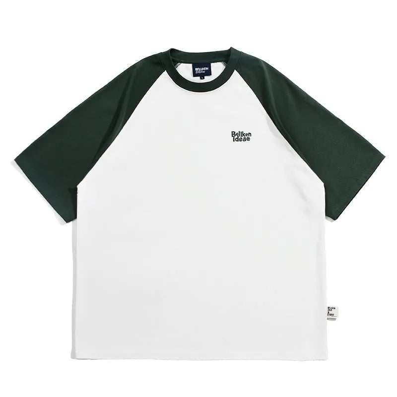 Casual blue raglan sleeve t-shirt with loose pullover style for men