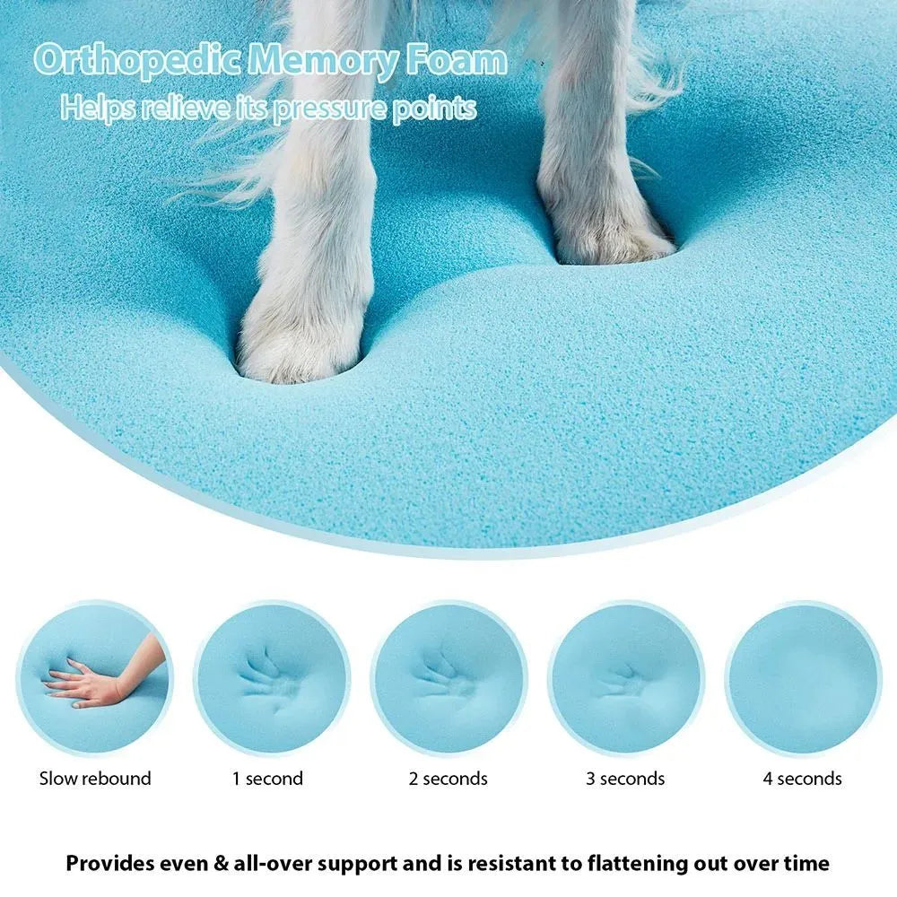 Grey waterproof dog bed with soft fleece lining and raised edges, size L 90x65x16cm
