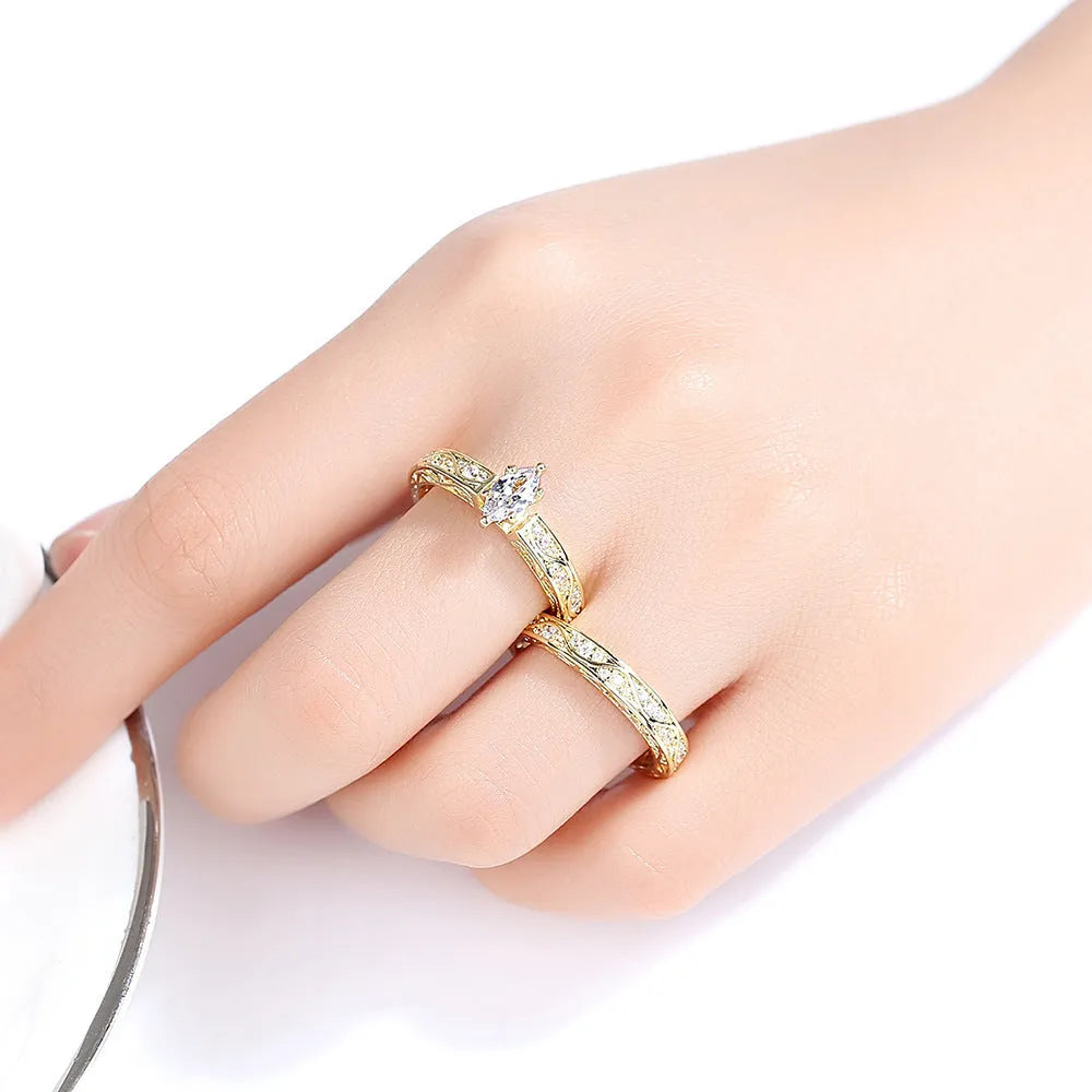 Creative Horse Eye Zircon simple pattern couple ring set for women, copper, electroplated, geometric shape, sizes 6-9