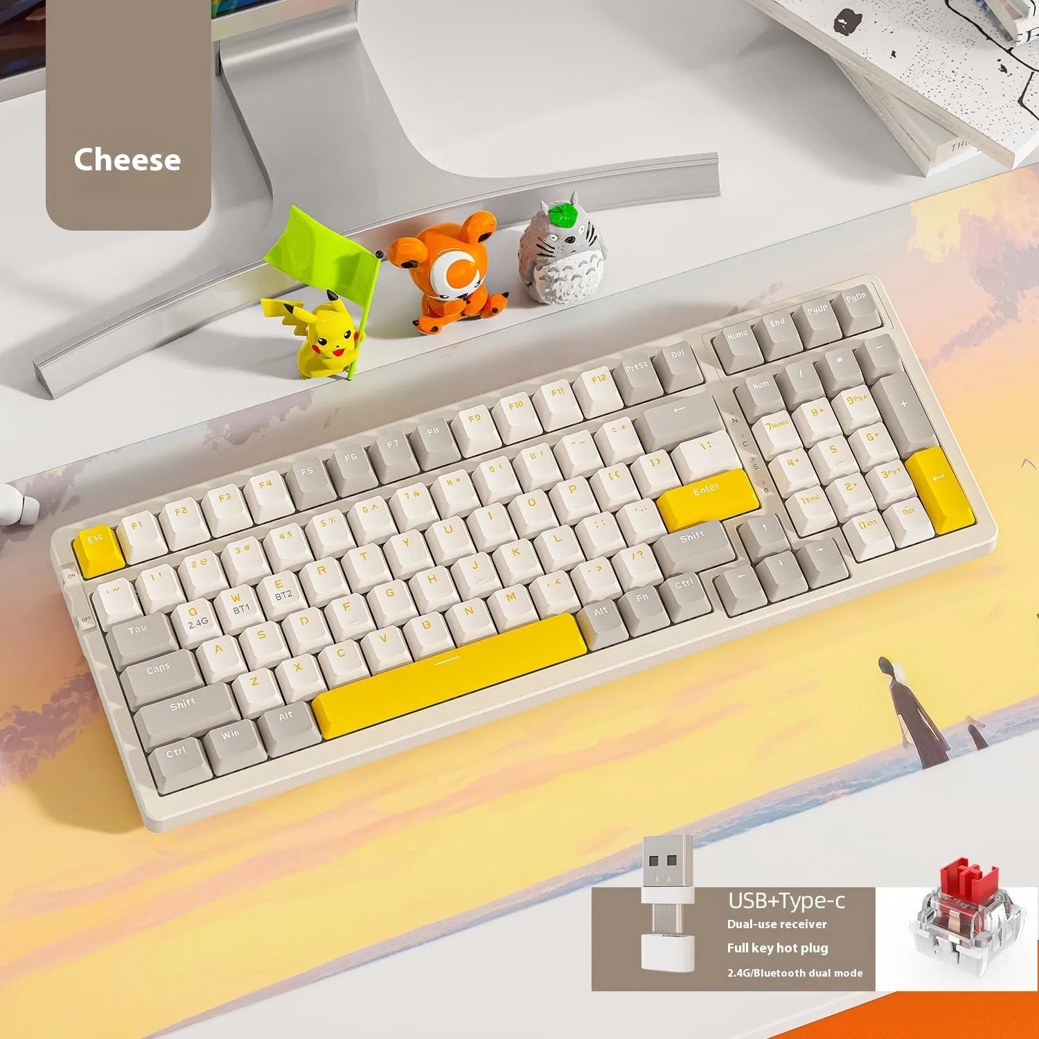 Bluetooth dual-mode mechanical keyboard with compact 39cm design and hot-swappable Kailh red switches