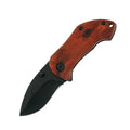 Stainless steel folding mini fruit knife with red handle and 5.5cm blade on keychain