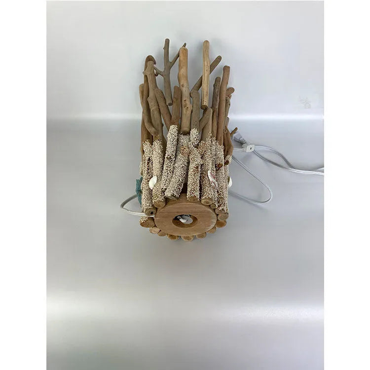 Driftwood table lamp, wood colour, 24.5x24.5x41cm, Chinese style ornament form for home use