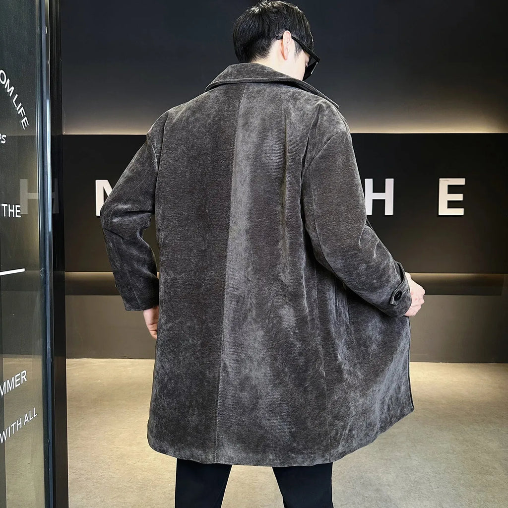 Long brown chenille cotton wool coat with thickened windproof jacket for winter