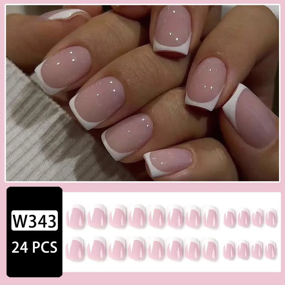 White plaid false nail tips set of 24 pieces with adhesive backing