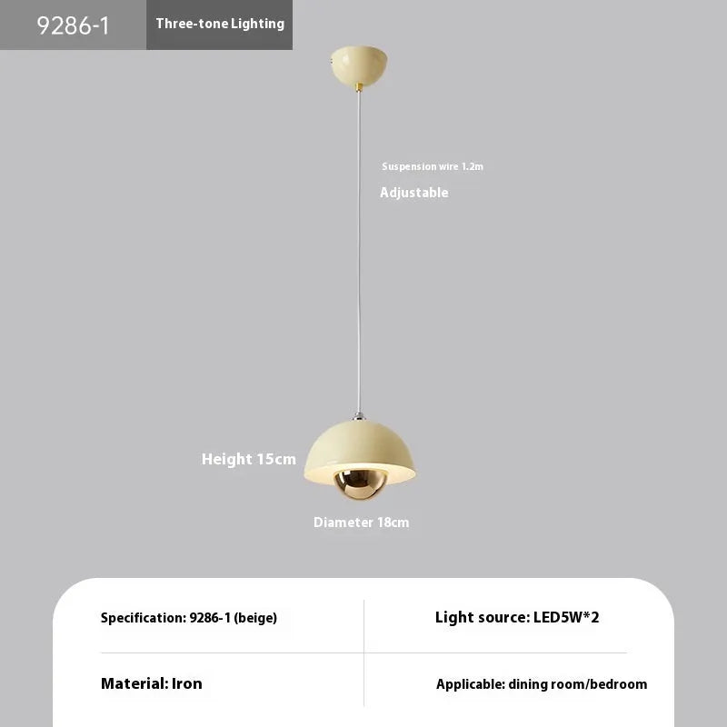 Compact 18cm retro minimalist pendant light in beige with black cable, suitable for home or restaurant use