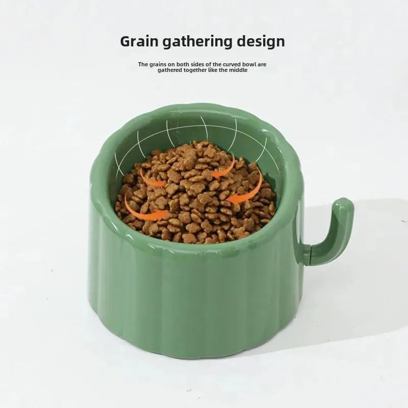 Dark green cactus design cat bowl with high-stand construction and weighted anti-slip base