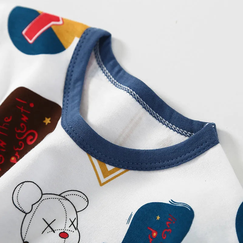 Children's cartoon print pyjamas set in 95% cotton with soft treatment, moisture wicking, Korean style, sizes 73-160cm