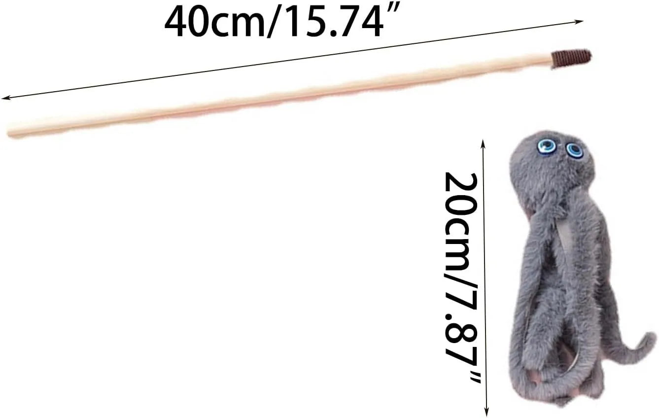 Colourful octopus cat toy with long stick and feather elements for indoor play