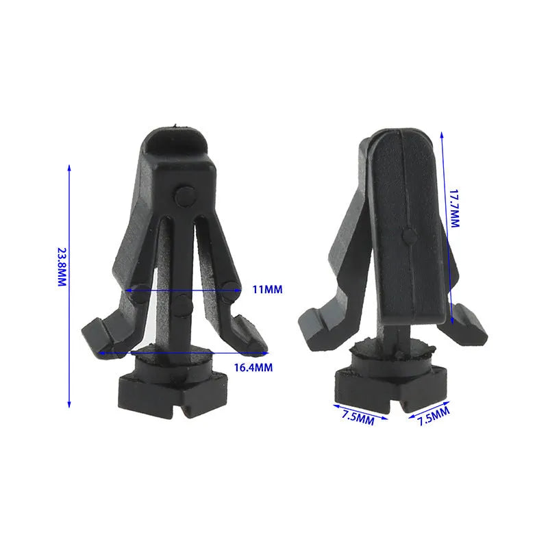 Black plastic Nissan radiator grille fastening clip model 76882-0M060 for bumper cover attachment